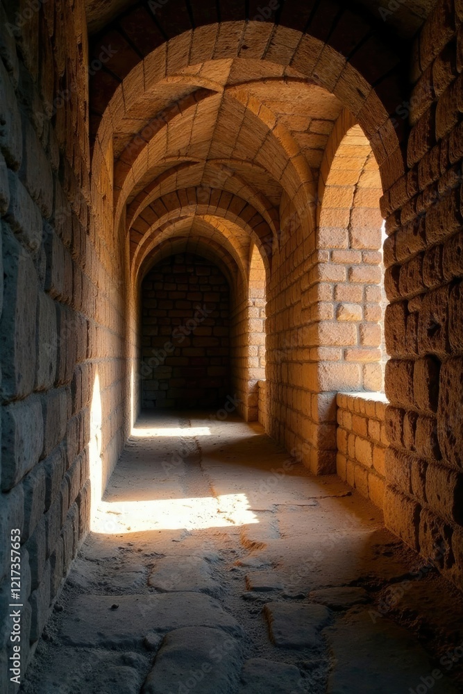 Corridors of weathered stone illuminated by soft golden light, twilight, glowing, ancient Corridors of weathered stone illuminated by soft golden light, twilight, glowing, ancient