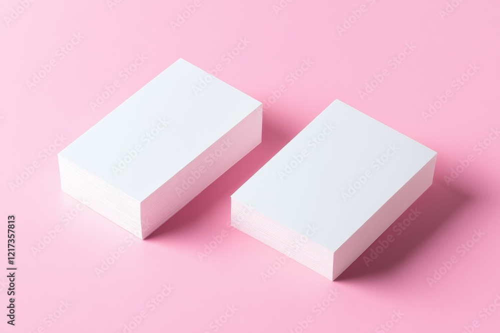 business card mockup concept. Two blank white notepads placed on a pink background, showcasing a minimalistic and modern design. business card mockup concept. Two blank white notepads placed on a pink background, showcasing a minimalistic and modern design.