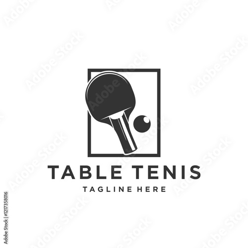 Table Tennis Logo With Racket and Ball on dark background