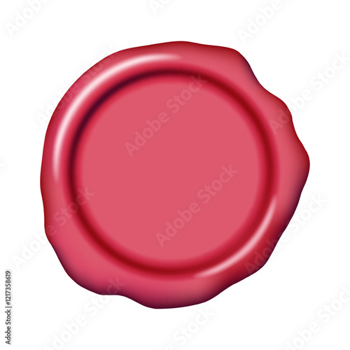 Wax seal stamp mockup. Pink color blank sealing wax stamp decorative element. Elegant vintage sign clip art for invitation, cards, letters, calligraphy design. 3d vector illustration.
