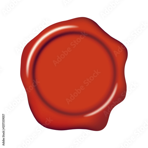 Wax seal stamp mockup. Red color blank sealing wax stamp decorative element. Elegant vintage sign clip art for invitation, cards, letters, calligraphy design. 3d vector illustration.