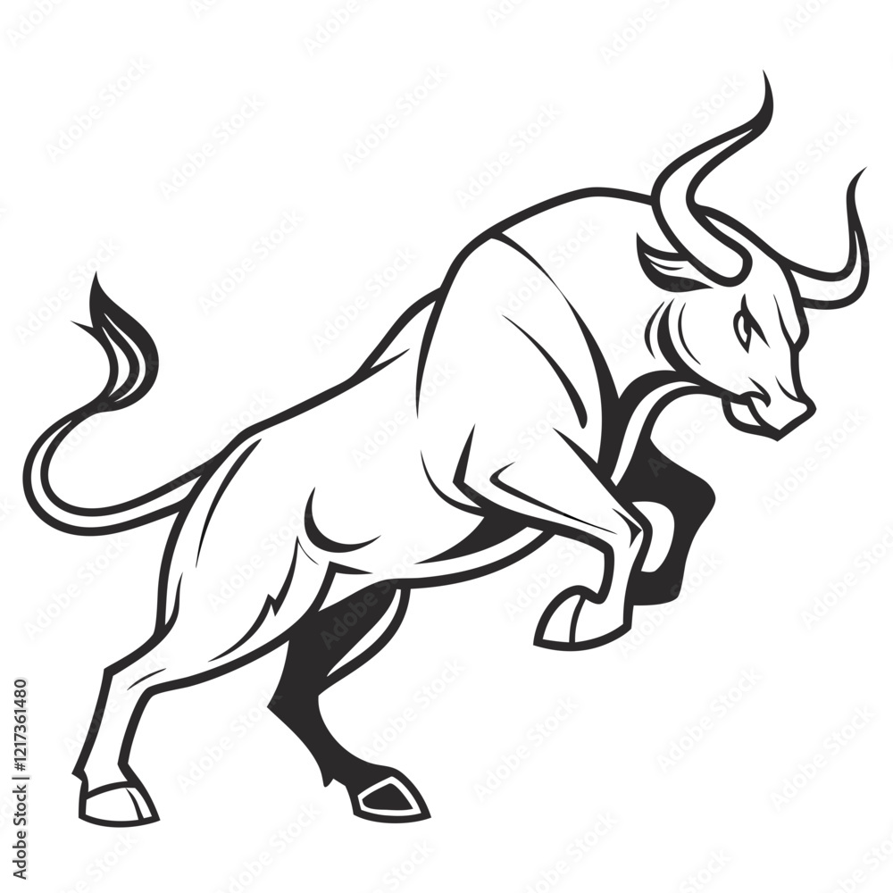 Fototapeta premium bull logo, black outline, vector graphic, transparent background