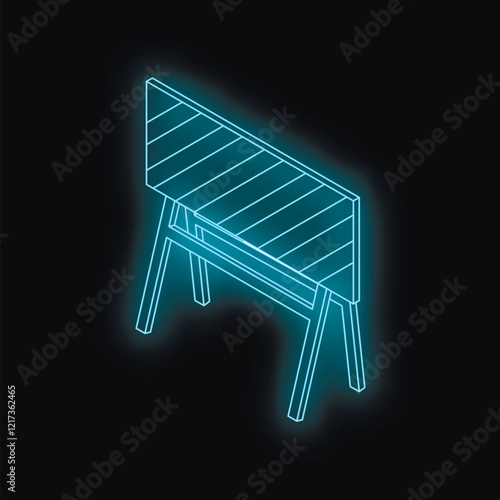 Neon roadblock sign glowing on black background, representing construction, warning, and safety