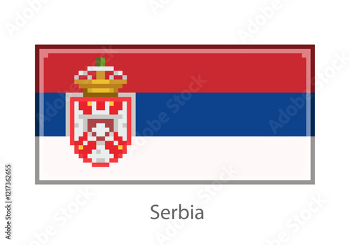 Vector illustration of the Serbia flag in pixel art or mosaic style on white background. Collection of flags of the countries of the world.