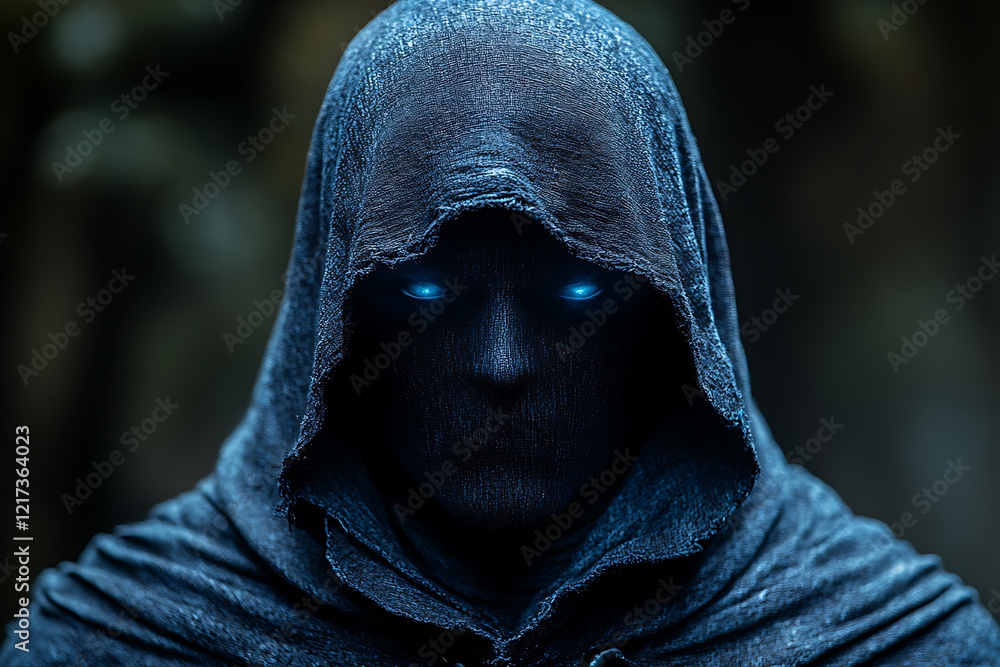 Mysterious man wearing a hood, his shadowy face obscured, staring directly at the camera as if participating in a video call Mysterious man wearing a hood, his shadowy face obscured, staring directly at the camera as if participating in a video call