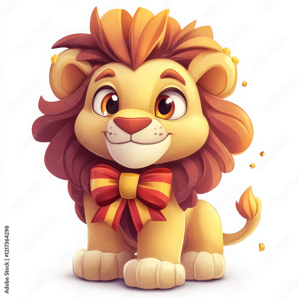 Obraz premium Cute cartoon lion character with cheerful expression and bow tie
