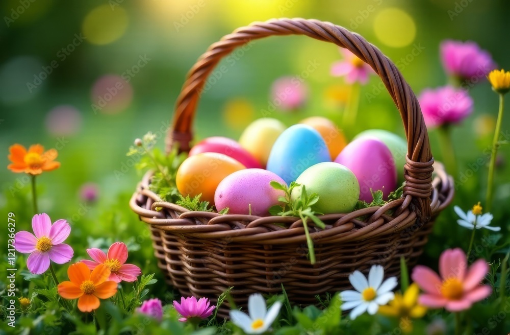 Easter eggs are in a basket, Easter holiday Easter eggs are in a basket, Easter holiday