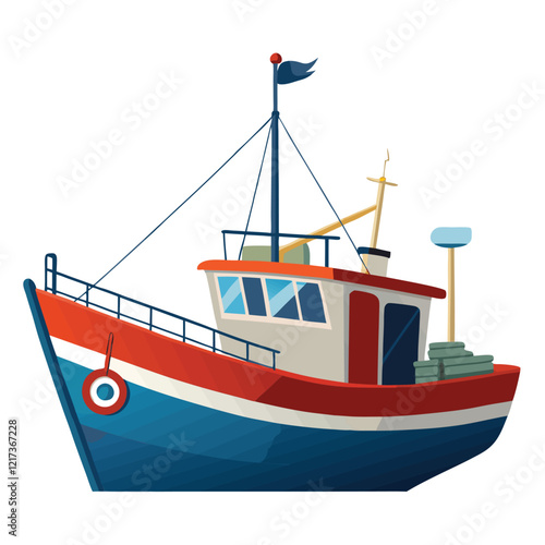 fishing boat in the sea on a white background