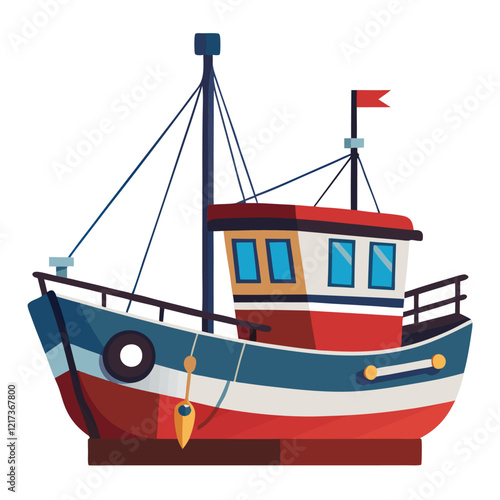 fishing boat in the sea on a white background