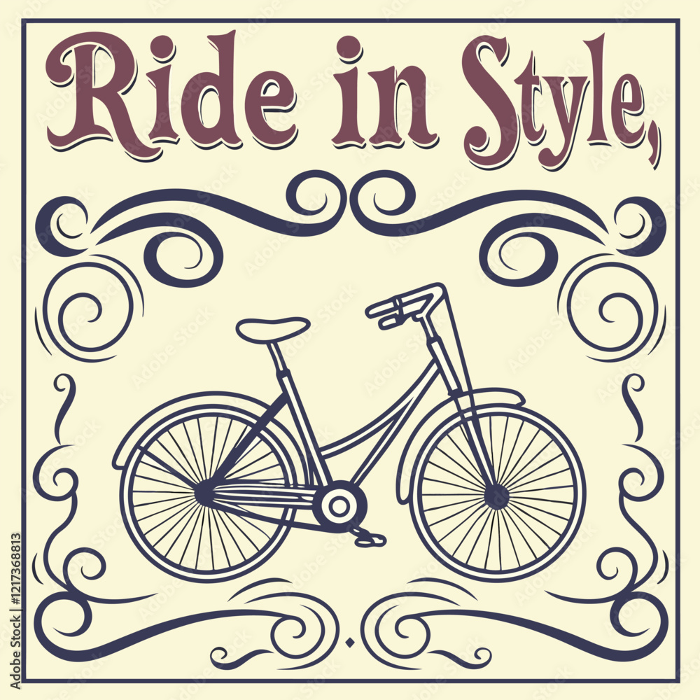Fototapeta premium Vintage Bicycle Advertisement with Ornate Typography
