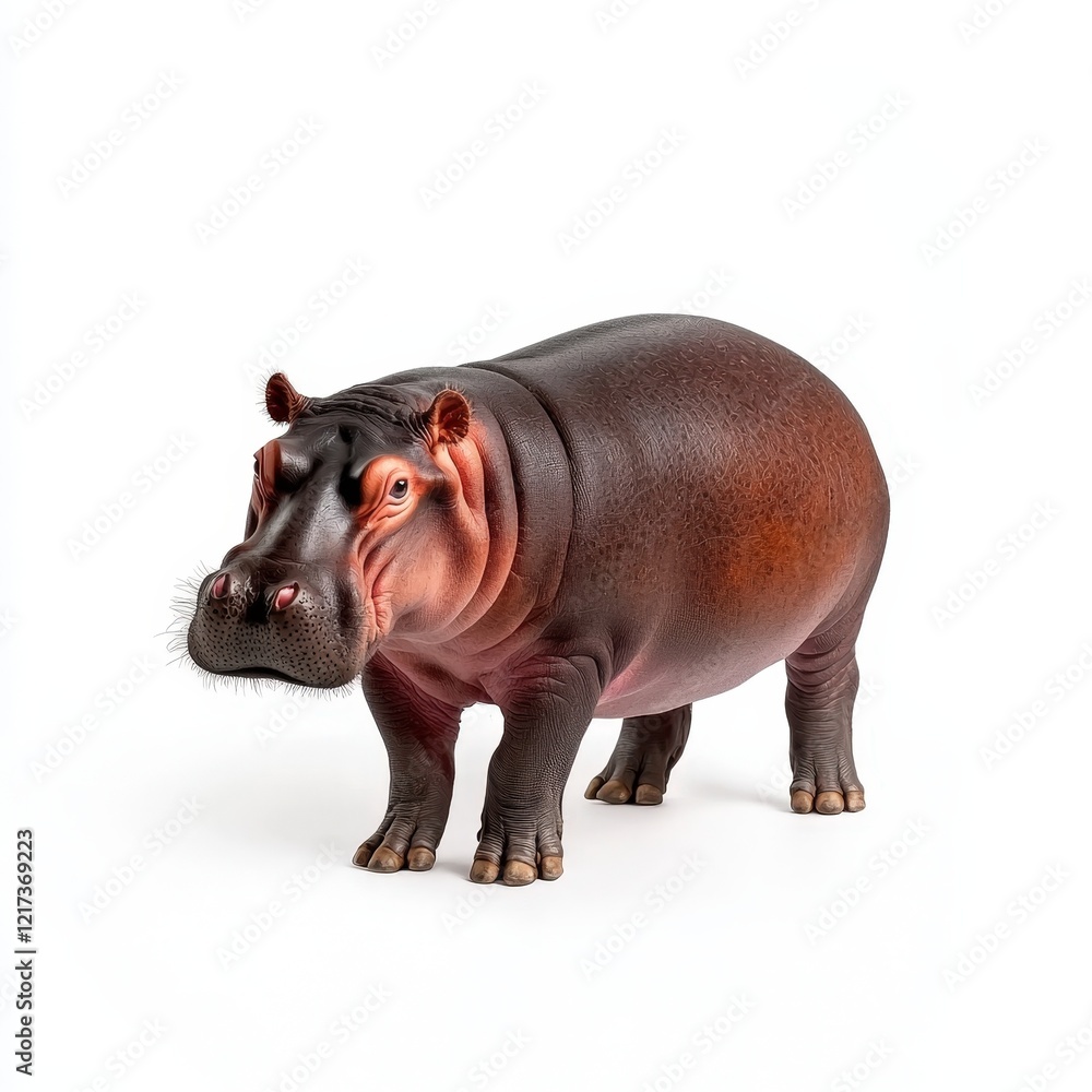 Hippopotamus standing on white surface full body isolated on white background Hippopotamus standing on white surface full body isolated on white background