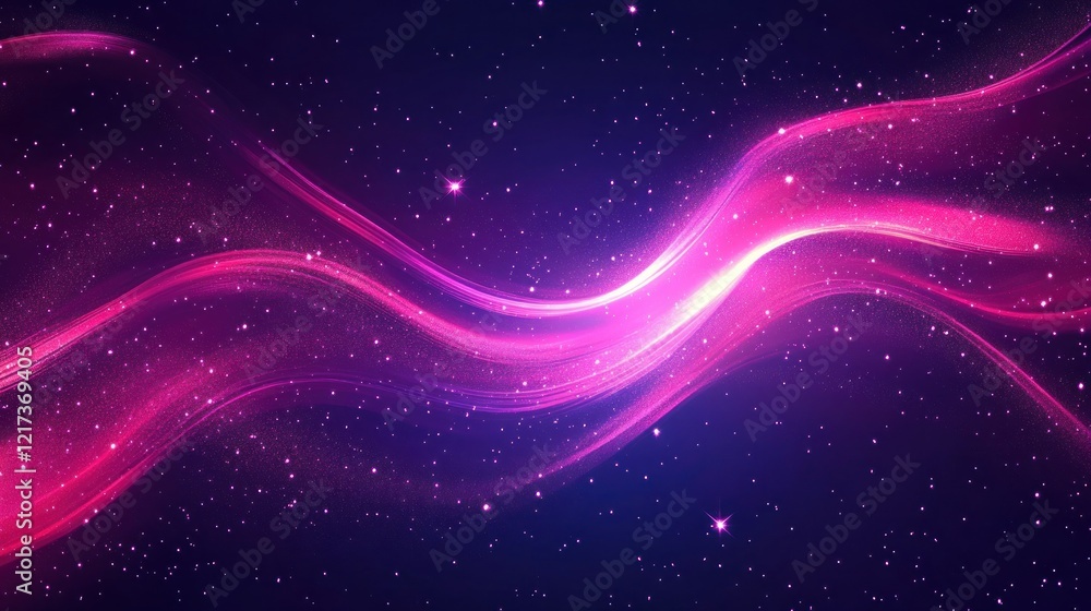 Fototapeta premium Abstract pink wave glowing in dark space.