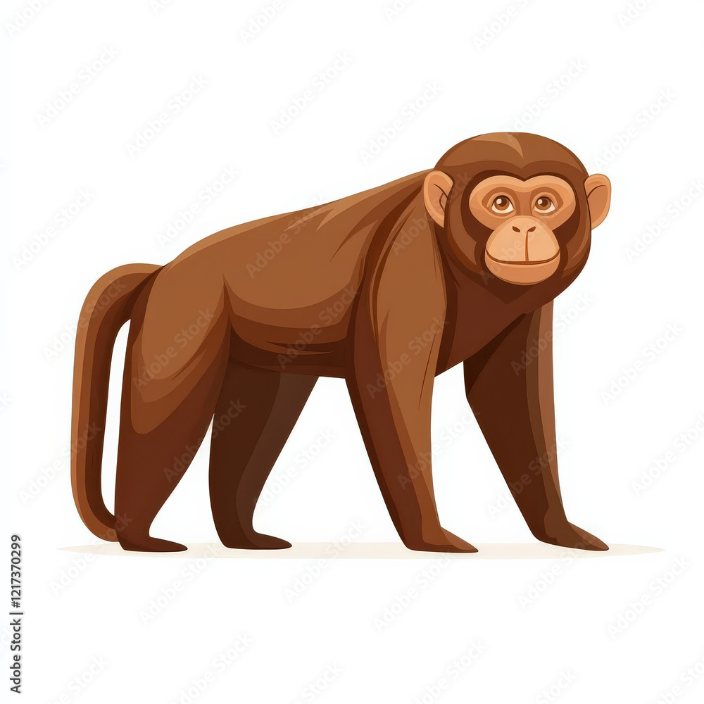 Obraz premium Brown Monkey, Standing Pose, Cartoon Style.
