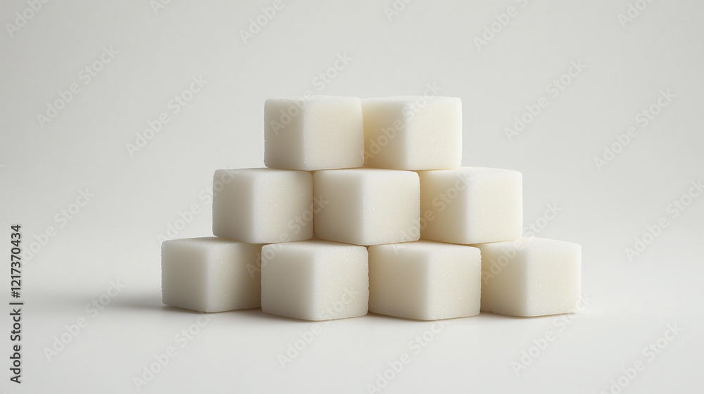 Stacked sugar cubes isolated on a white background, clean and simple composition Stacked sugar cubes isolated on a white background, clean and simple composition