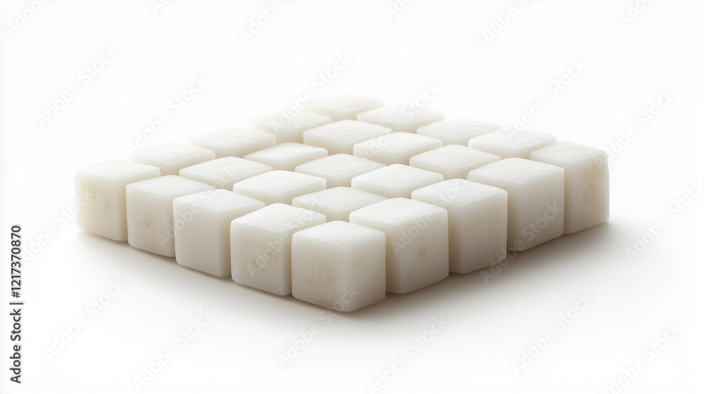 Stacked sugar cubes isolated on a white background, clean and simple composition Stacked sugar cubes isolated on a white background, clean and simple composition