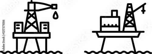"Oil Platform Line Icon for Offshore Drilling and Energy Production"