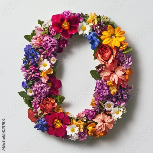 Vibrant flower-themed initial decoration lettter o photo