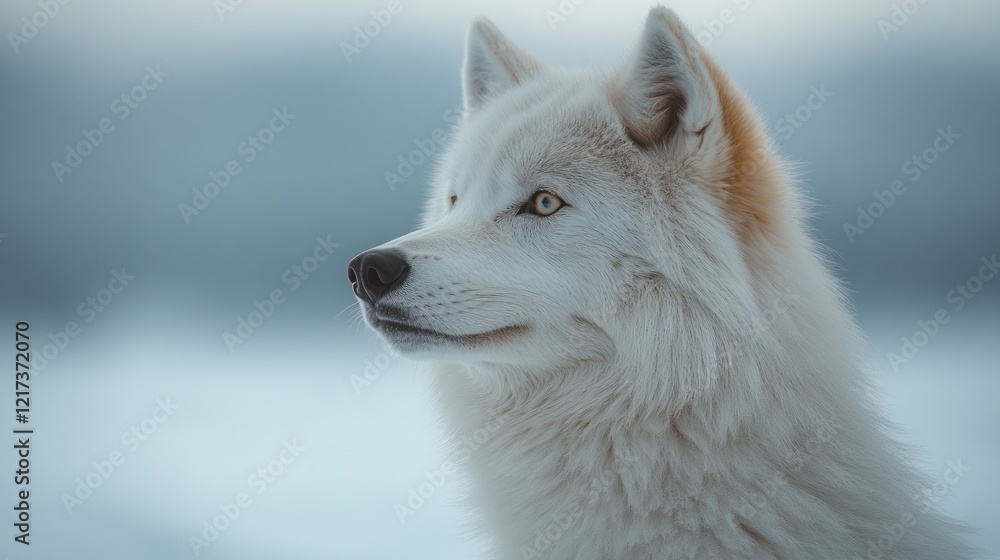 White wolf looking forward in snowy landscape. Use for nature and animal themed work White wolf looking forward in snowy landscape. Use for nature and animal themed work