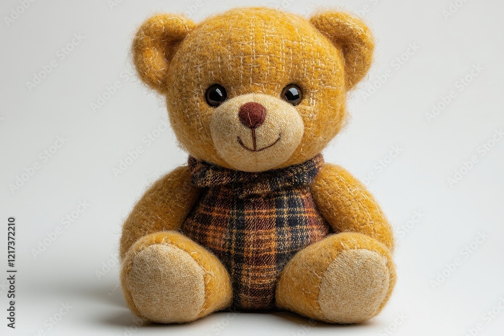 Fototapeta premium A cute, plush teddy bear with a friendly expression and a checkered bow tie.