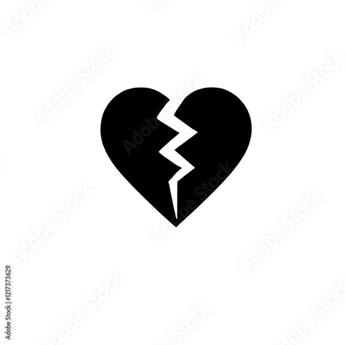 Broken Heart Icon: A minimalist graphic of a black broken heart, symbolizing heartbreak, loss, sadness, or the end of a relationship.