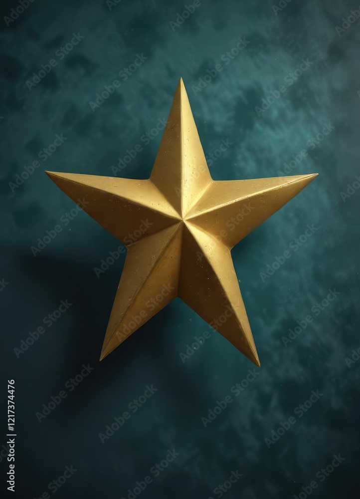 Obraz premium Golden star-shaped decor on a dark teal background with subtle shimmer, sophisticated, teal