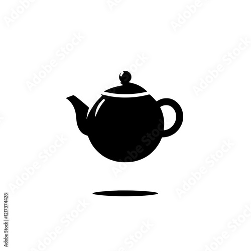 Tea Time Silhouette: A simple yet elegant silhouette of a teapot with a rounded body, a prominent spout, and a small lid, creating a minimalist icon perfect for tea-related designs, branding.