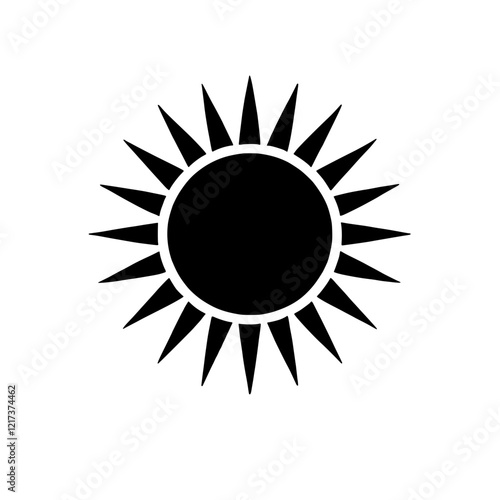 Sunburst Icon: A bold, black sunburst icon, perfect for adding a touch of warmth and energy to your designs. The simple yet striking silhouette is versatile and easily adaptable to various styles. 