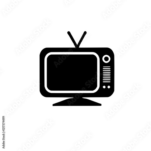 Retro Television Icon: A classic black and white illustration of a vintage television set, complete with antenna and classic design elements. Perfect for projects related to nostalgia, media.