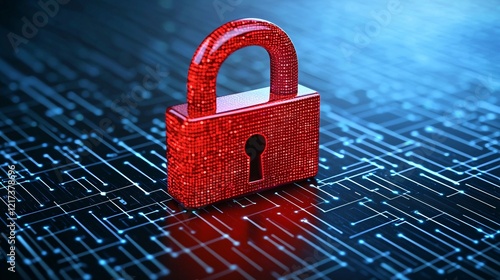 A vibrant red padlock on a digital background, symbolizing cybersecurity and data protection in an increasingly connected world. photo