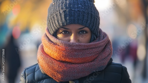 Winter park scene with a person walking alone, potential usecase for winter season or cold weather concepts photo