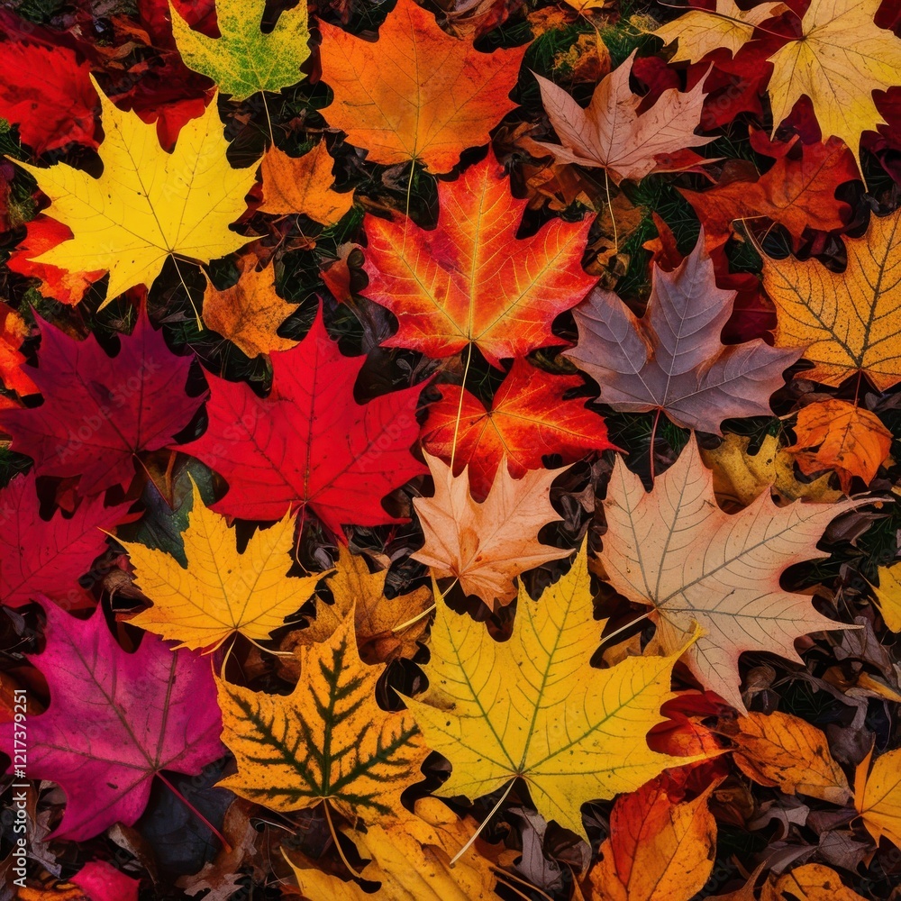 A Colorful Mosaic of Seasonal Leaves on the Ground. A Colorful Mosaic of Seasonal Leaves on the Ground.