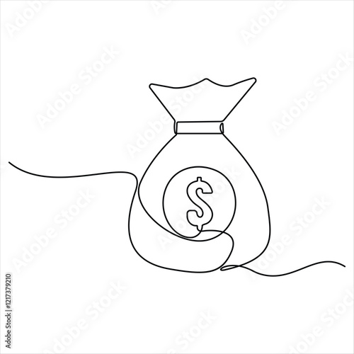 Single continuous line drawing of money bag money storage and investment single Line art saving Investment and finance bank object vector