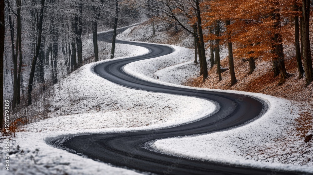 Snowy forest road for winter travel concepts Snowy forest road for winter travel concepts