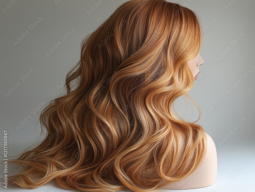 Fototapeta premium A mannequin showcasing long, wavy, auburn hair with a smooth finish.