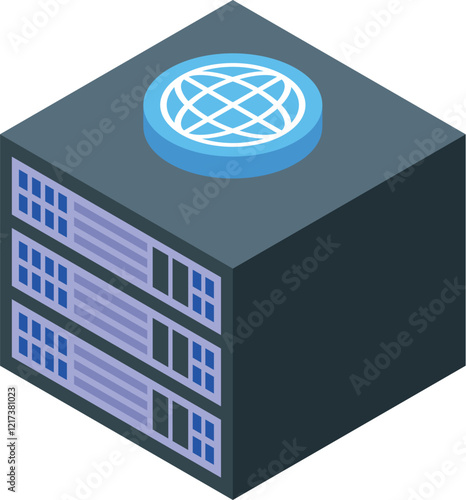 Server rack with globe symbol representing global network connectivity, ensuring seamless data flow and efficient communication