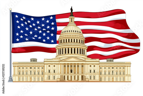 United States Capitol Building Cartoon Illustration isolated on white background.