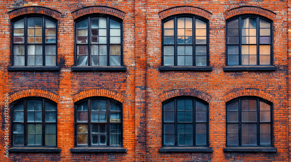 Fototapeta premium Historic brick building showcasing vintage windows in urban setting