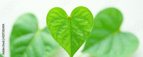 Closeup of heart-shaped leaves with veins on white background, guduchi, organic