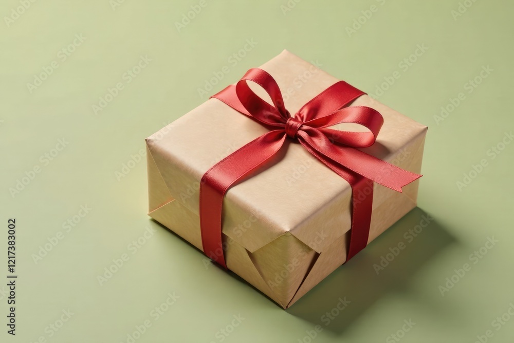 Brown paper gift wrapped with horizontal folds and ribbon, parcel, wrapping,