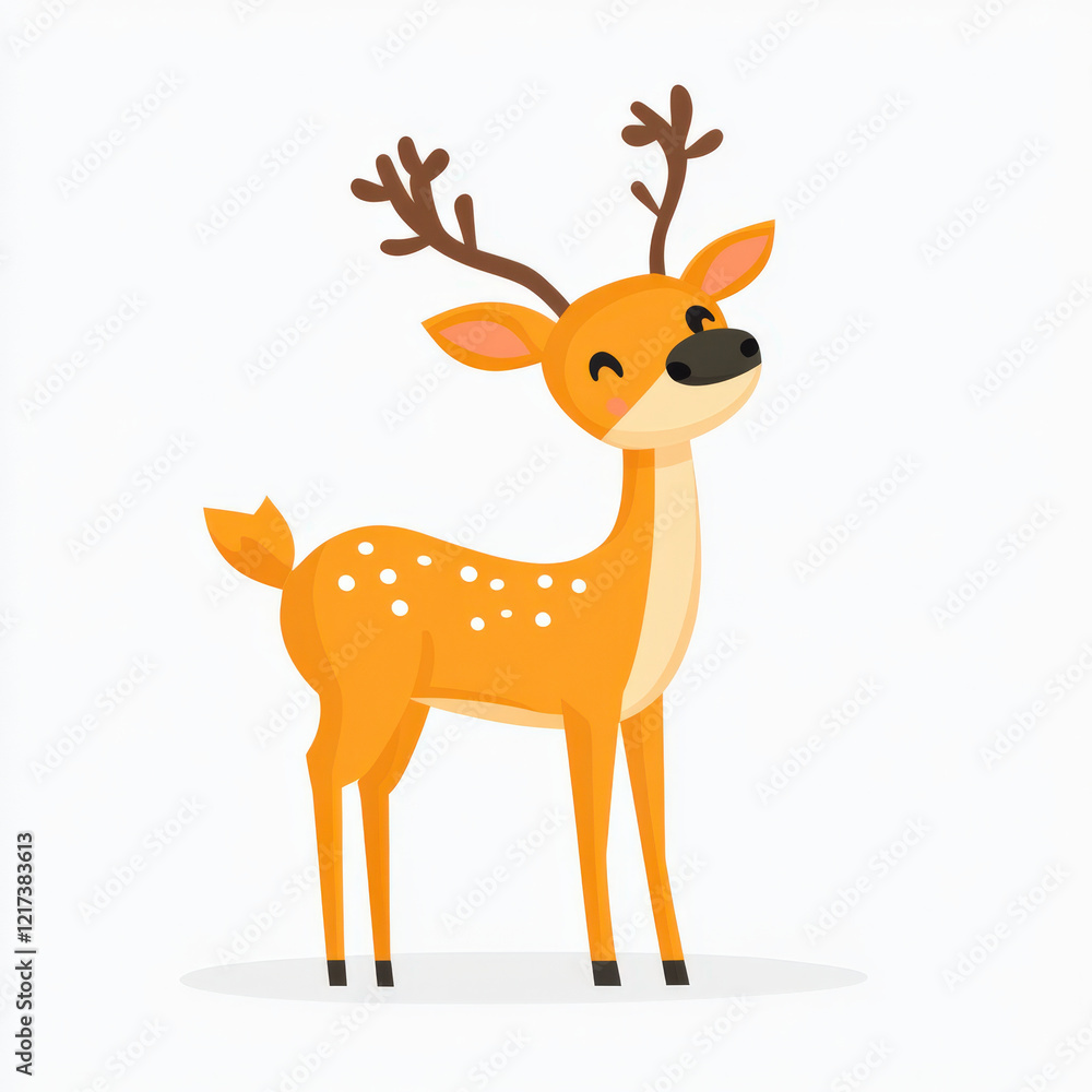 Adorable spotted fawn with antlers, standing happily. Adorable spotted fawn with antlers, standing happily.