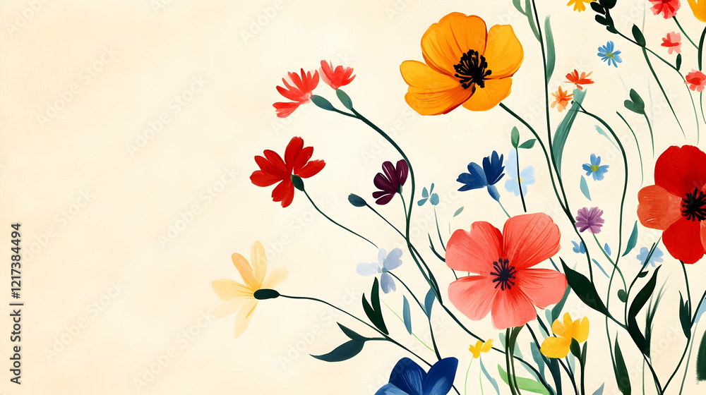 Vivid wildflowers bloom against a warm backdrop, celebrating nature's beauty Vivid wildflowers bloom against a warm backdrop, celebrating nature's beauty