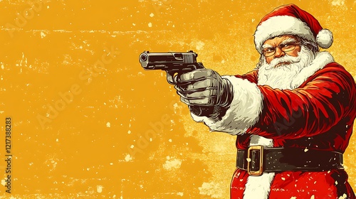 Santa Claus with Gun, Festive Threat, Festive Background, Graphic Illustration, Stock Photo