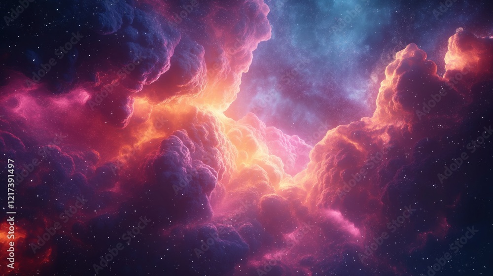 Naklejka premium A colorful space with a lot of clouds and stars
