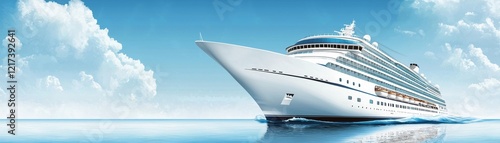 Wallpaper Mural Cruise Ship on Calm Ocean Wide Angle Composition, Blue Sky with Clouds, Luxury Travel Concept, Cruise, Vacation Cruise, Ocean Liner Torontodigital.ca