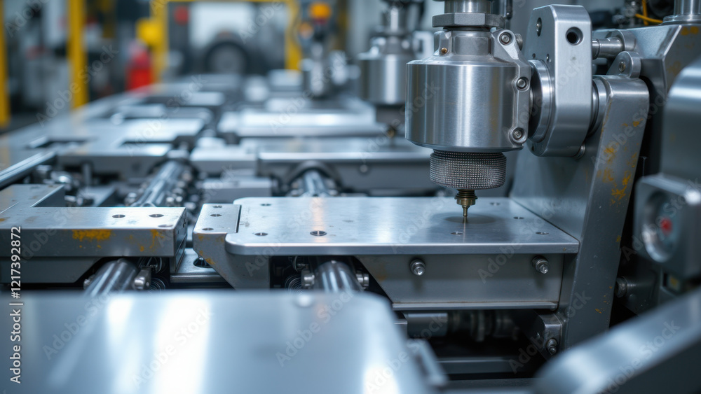 Industrial machinery at work in a factory environment with a focus on metal processing equipment. Industrial machinery at work in a factory environment with a focus on metal processing equipment.