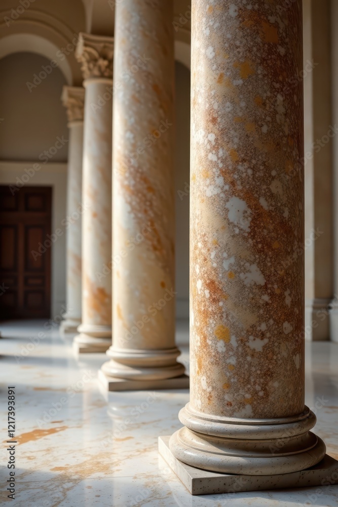 Weathered marble column, grand entrance detail, pillar, front, design Weathered marble column, grand entrance detail, pillar, front, design