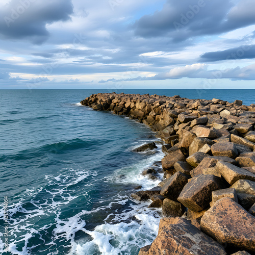 Rocky Breakwater into the Sea photo