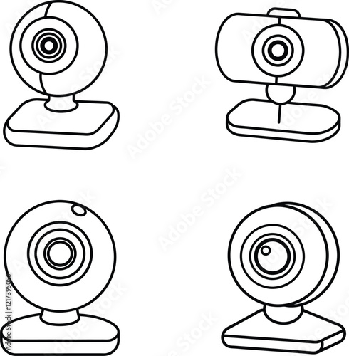 Web cam line art vector illustration.