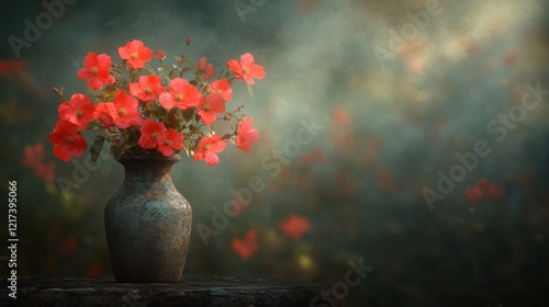 Wallpaper Mural Elegant Red Flowers in Vintage Pot Against a Soft Blurred Background Torontodigital.ca