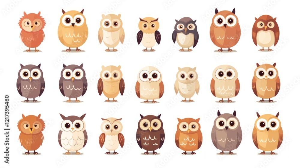 Collection of Cartoon Owls Elements in Various Poses and Colors, Perfect for Illustrations, Children’s Books, Animations, and Nature-Themed Designs Collection of Cartoon Owls Elements in Various Poses and Colors, Perfect for Illustrations, Children’s Books, Animations, and Nature-Themed Designs